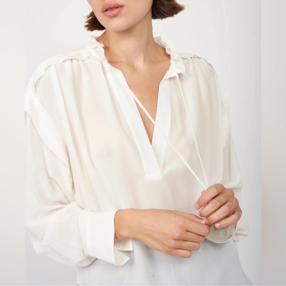Joie White Long Sleeve Ruffled Blouse